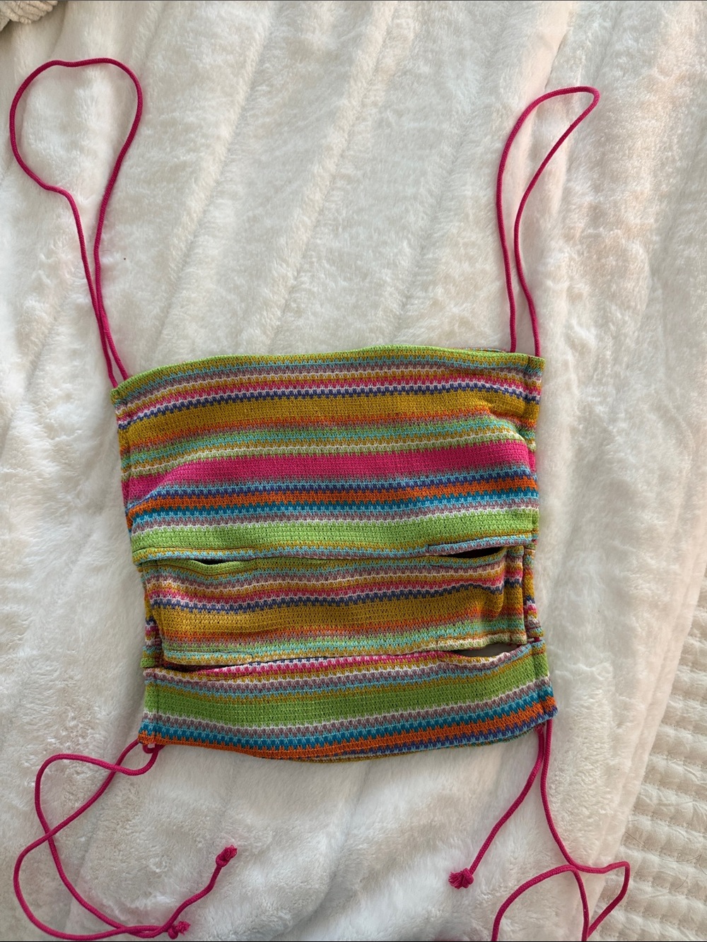 Princess Polly Pink Multi-Color Striped Knit Crop Top